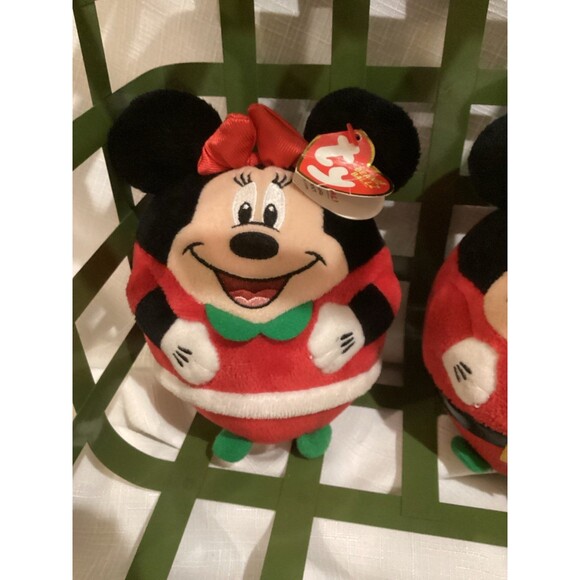 TY Disney Mickey Mouse & Minnie Mouse Beanie Ballz Plush Christmas with Tags - Picture 3 of 9